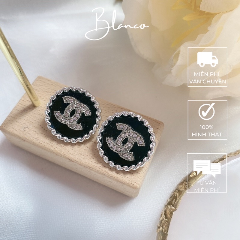 Bông tai tròn đen thương hiệu chữ X đính đá sang trọng BT18