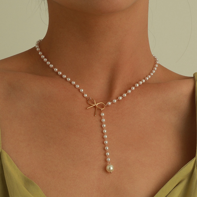 Vòng cổ Hợp Kim Đính Ngọc Trai Thắt Nơ Tua Rua Thời Trang Dành Cho Nữ