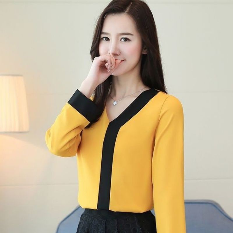 [Mã BMBAU50 giảm 50K đơn 150K] ZERASY - Áo kiểu phối màu đen tay dài kiểu cách