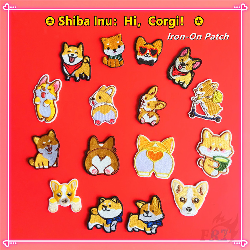 Hình thêu hình chó Shiba Inu Hi Corgi