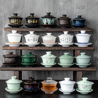 Bộ tách uống trà bằng sứ trắng xanh dương có nắp đậy cỡ lớn phong cách retro