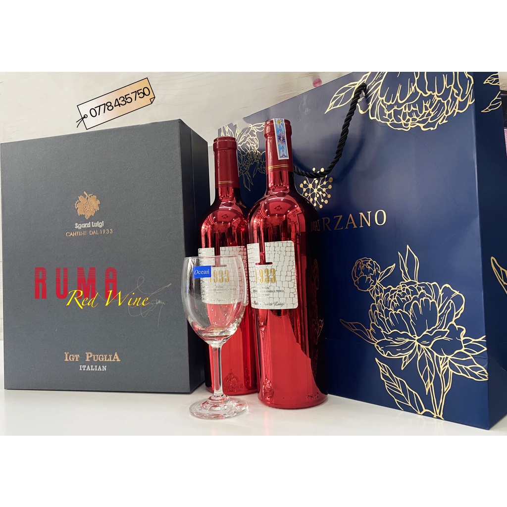 [Nhập khẩu chính hãng] Set Quà tặng hộp 2 chai rượu vang Ý 1933 Ruby (Red Limited) kèm phụ kiện