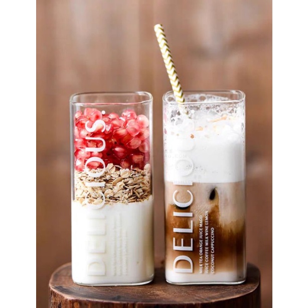 Cốc Thủy Tinh Vuông 400ml Pha Sữa, Nước Hoa Quả, Cà Phê