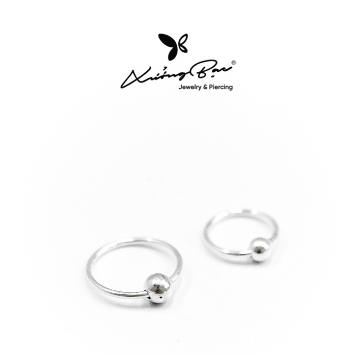 Khuyên tai vòng thiết kế trơn có bi Xưởng Bạc, bông tai bạc nam nữ, unisex đeo vị trí Hellix, Tragus, Conch