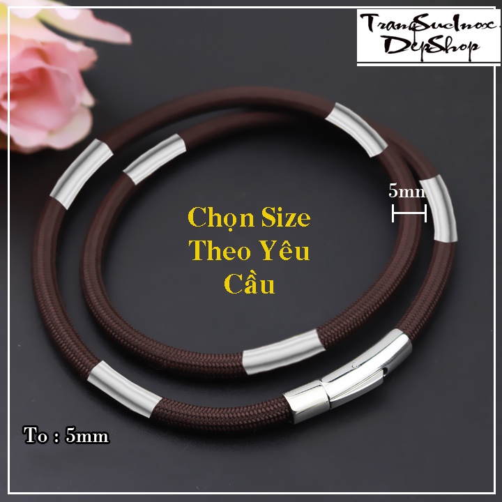 Dây chuyền nam dù Thái màu nâu 5 ly bọc khoen inox trơn sáng bóng không đen, khóa vip - Thể hiện đẳng cấp phái mạnh