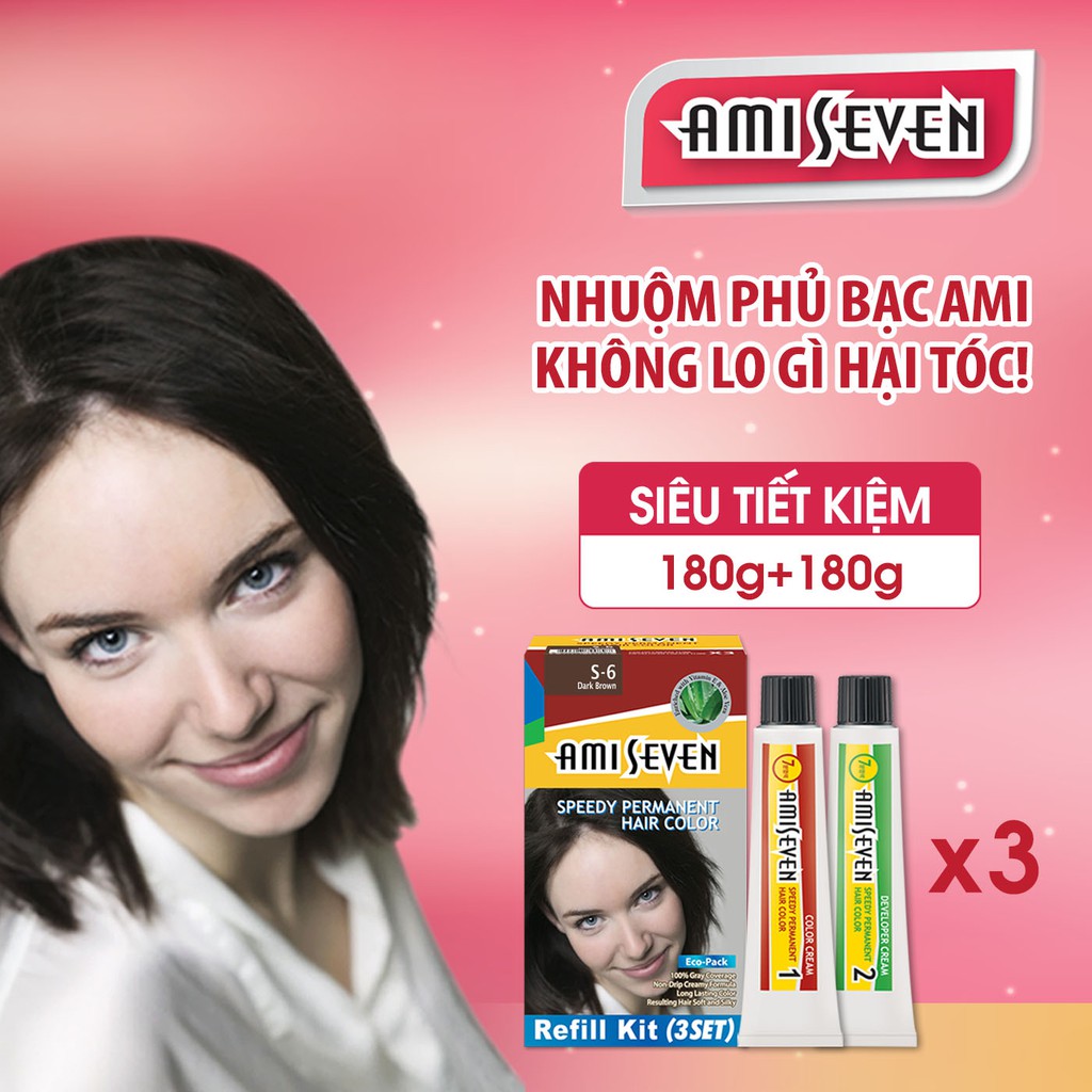 Nhuộm phủ bạc dược thảo SIÊU TiẾT KiỆM Ami Seven (180g/180g) Nhanh 7 phút - S6 - NÂU ĐẬM