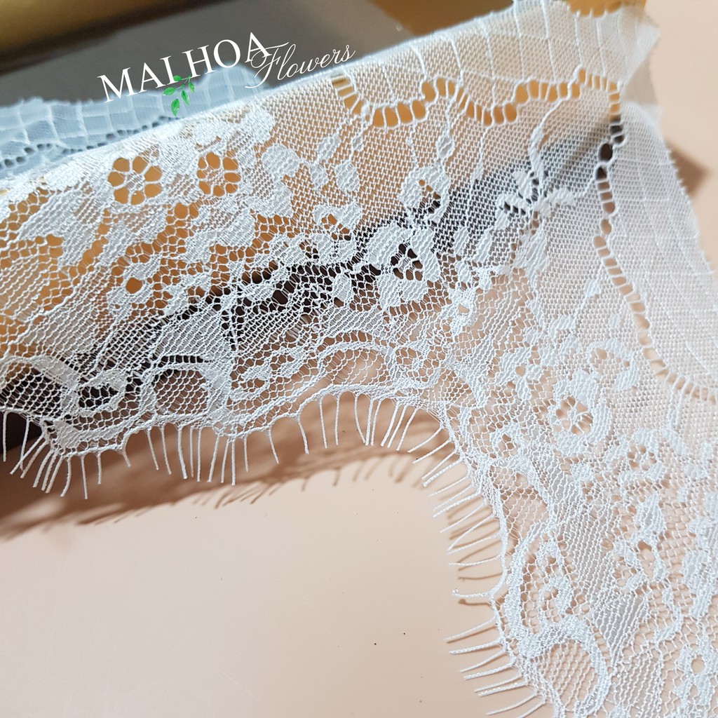 Dây vải ren lưới trắng LMI3Tdài 3 mét rộng ngang 12cm loại đẹp dùng may đồ và trang trí decor Maihoaflower