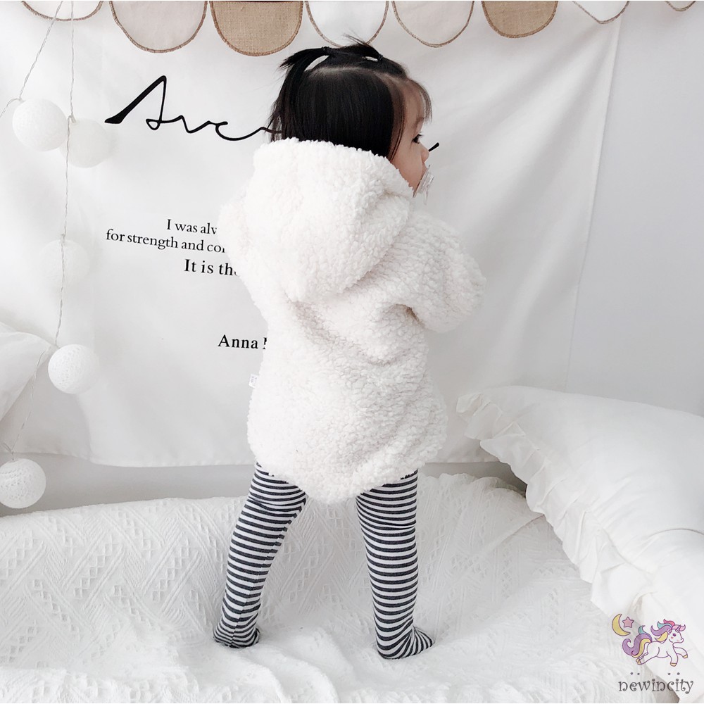 Bộ áo liền quần lông nhung phối mũ trùm phong cách Hàn Quốc đáng yêu cho bé gái sơ sinh