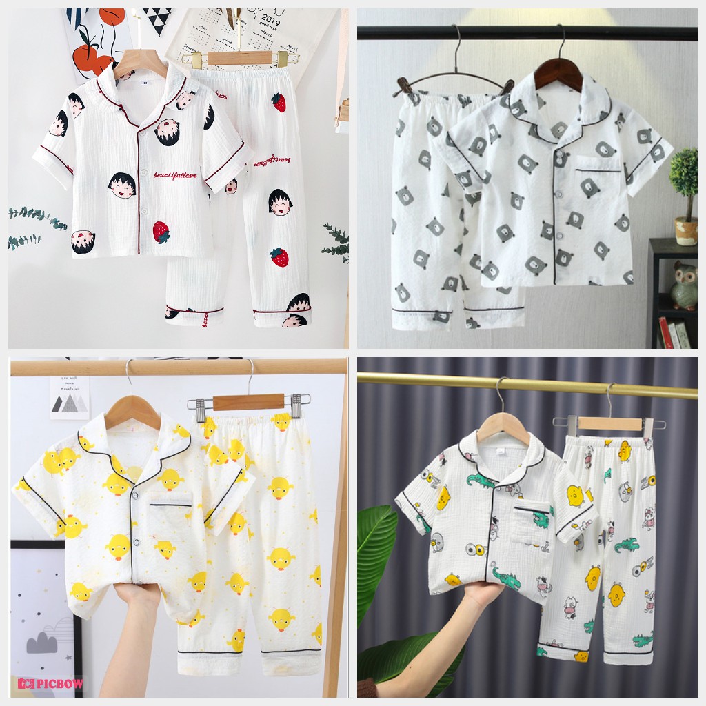 Bộ Pijama Cộc Tay Quần Dài Chất Đũi Xốp Bé Trai, Bé Gái, Họa Tiết Đáng Yêu, Đồ Bộ Trẻ Em Mặc Nhà Namkidshop (V458)