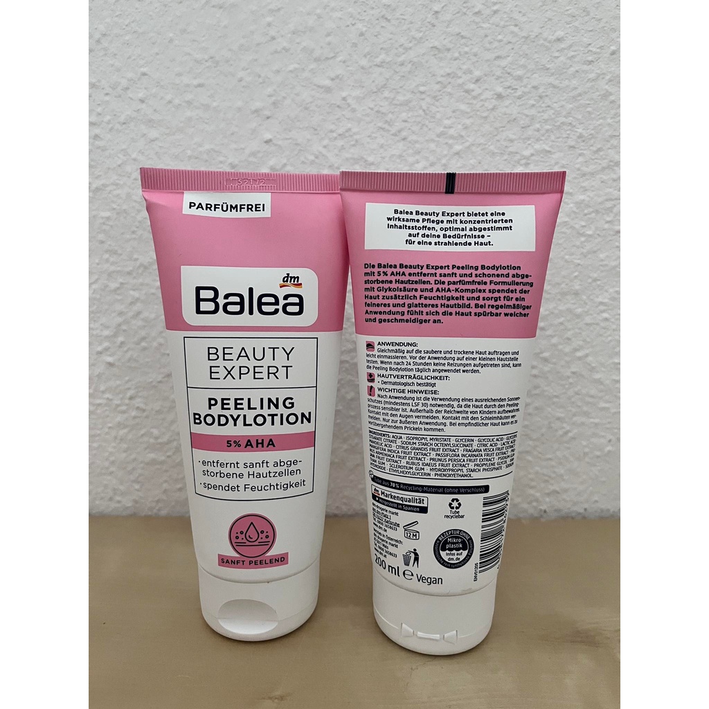 – KEM DƯỠNG THỂ LÀM SÁNG DA CHỨA 5% AHA BALEA BEAUTY EXPERT PEELING BODYLOTION 5% AHA, 200ML