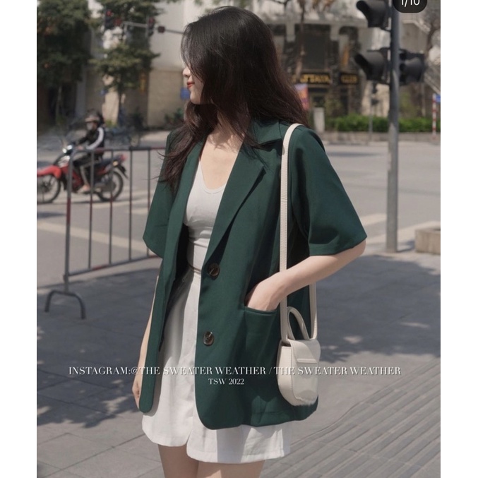 Áo Blazer Ngắn Tay Thời Trang Hàn Quốc - Áo Blazer 1 lớp túi nắp Ulzzang