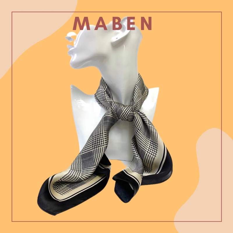 Khăn turban lụa vuông kẻ caro choàng cổ ( có thể quấn thành áo) size 70cm