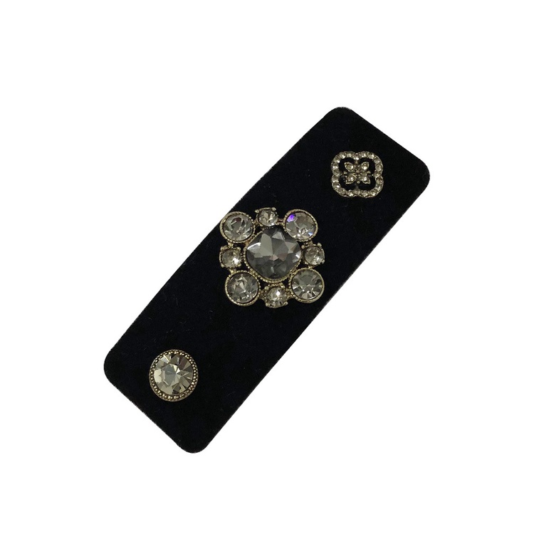 Kẹp Tóc Nhung Đen Đính Đá Lấp Lánh Phong Cách Vintage Hàn Quốc Cho Nữ