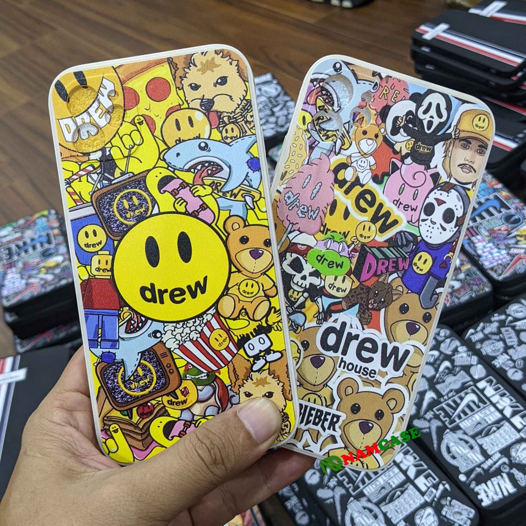 Ốp lưng iPhone 6/6s/7/8/X/XS/11/12/13 Pro Plus Max viền vuông chống sốc bảo vệ camera silicon mềm hình Drew Dr12