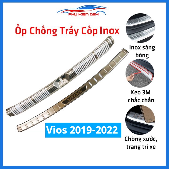 Ốp chống trầy cốp Vios 2019-2020-2021-2022 inox sáng bóng bảo vệ xe chống va đập
