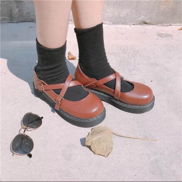(CÓ SẴN sz 35- đen) Giày lolita đan dây chéo mengbali - 3 ảnh thật cuối | BigBuy360 - bigbuy360.vn