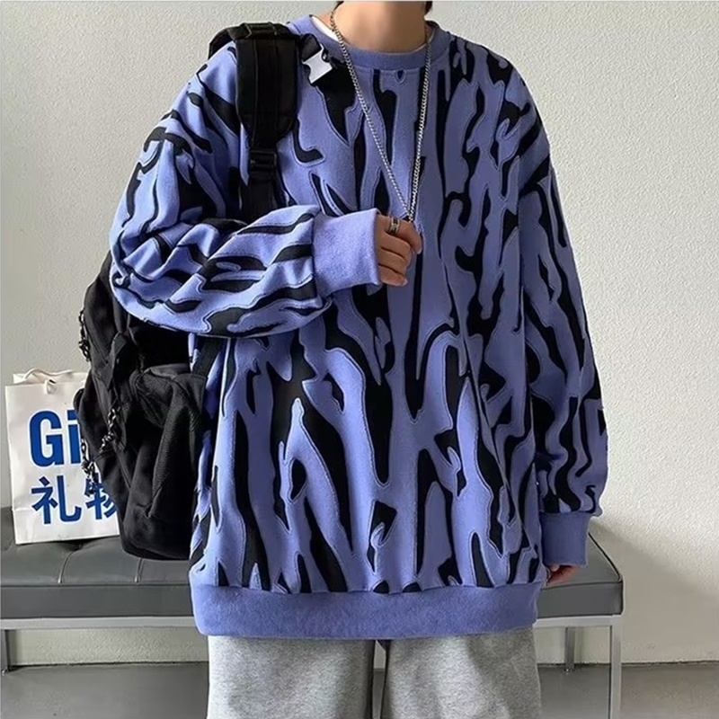 Áo Thun Nam Tay Dài Màu Tím In Họa Tiết Ngựa Vằn Thời Trang Size M-3XL
