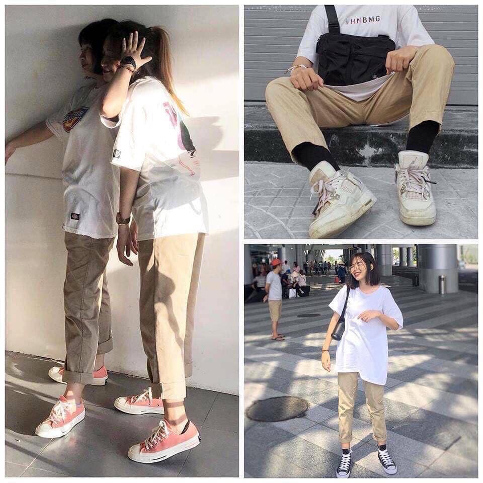 Quần Baggy Kaki Dáng Suông PEONYB Unisex [FREESHIP] 🌸 Culottes khaki cạp chun trơn màu ĐEN | BE Ulzzang HOT 🌸