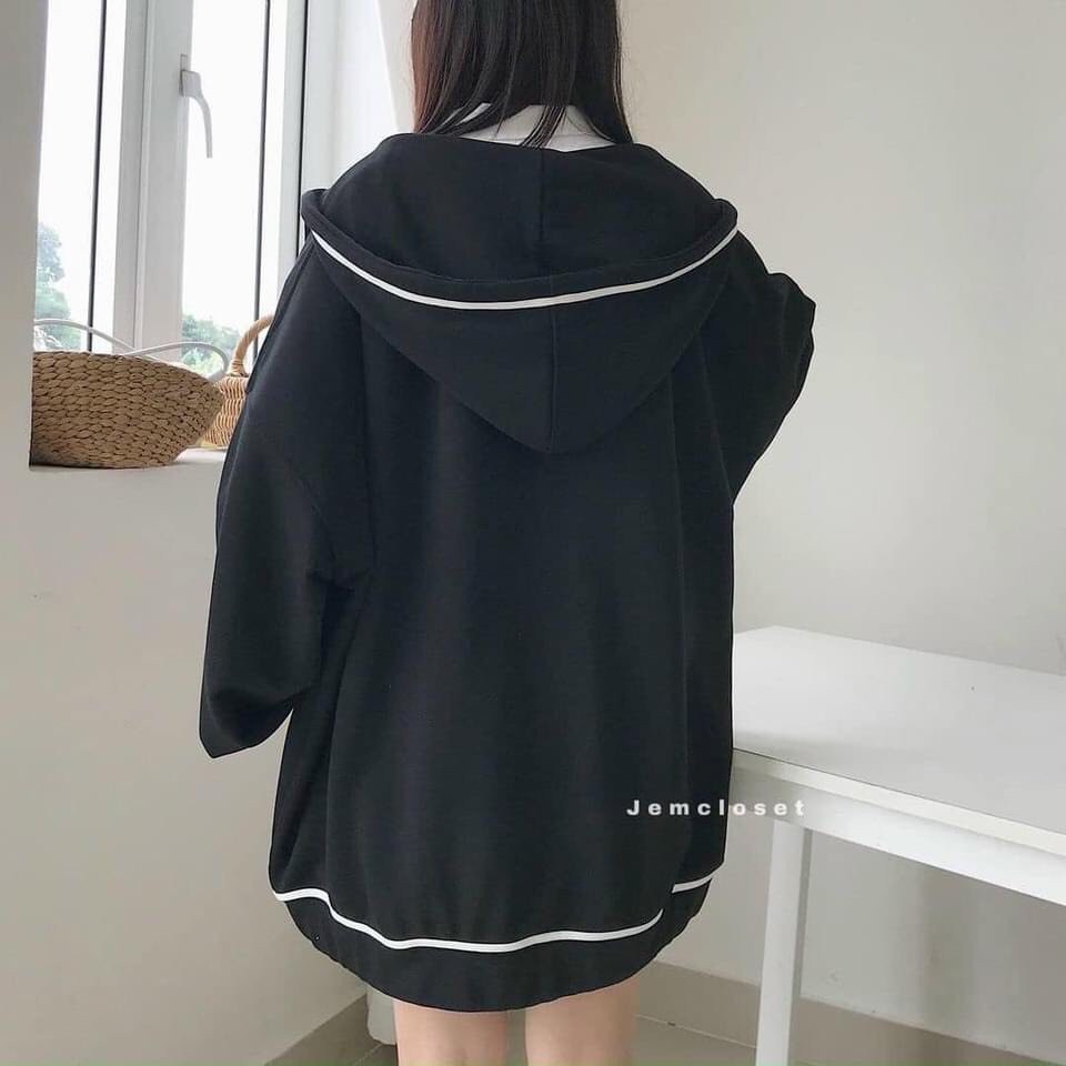 Áo Khoác Nỉ Viền Tay Bồng Nữ Avala [FREESHIP] Áo khoác Jacket nỉ form rộng có mũ 3 màu XANH, ĐEN, HỒNG Ulzzang | BigBuy360 - bigbuy360.vn