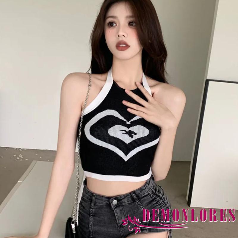 Áo Thun Sát Nách Hở Lưng Họa Tiết Trái Tim Thời Trang Mùa Hè Quyến Rũ Cho Nữ