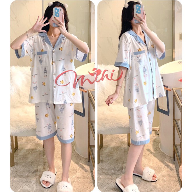 Bộ đồ bầu lửng sau sinh và cho con bú ti Pijama, Bộ ngủ cho mẹ quần áo bà bầu mặc nhà thời trang mùa hè chất đẹp Bigsize