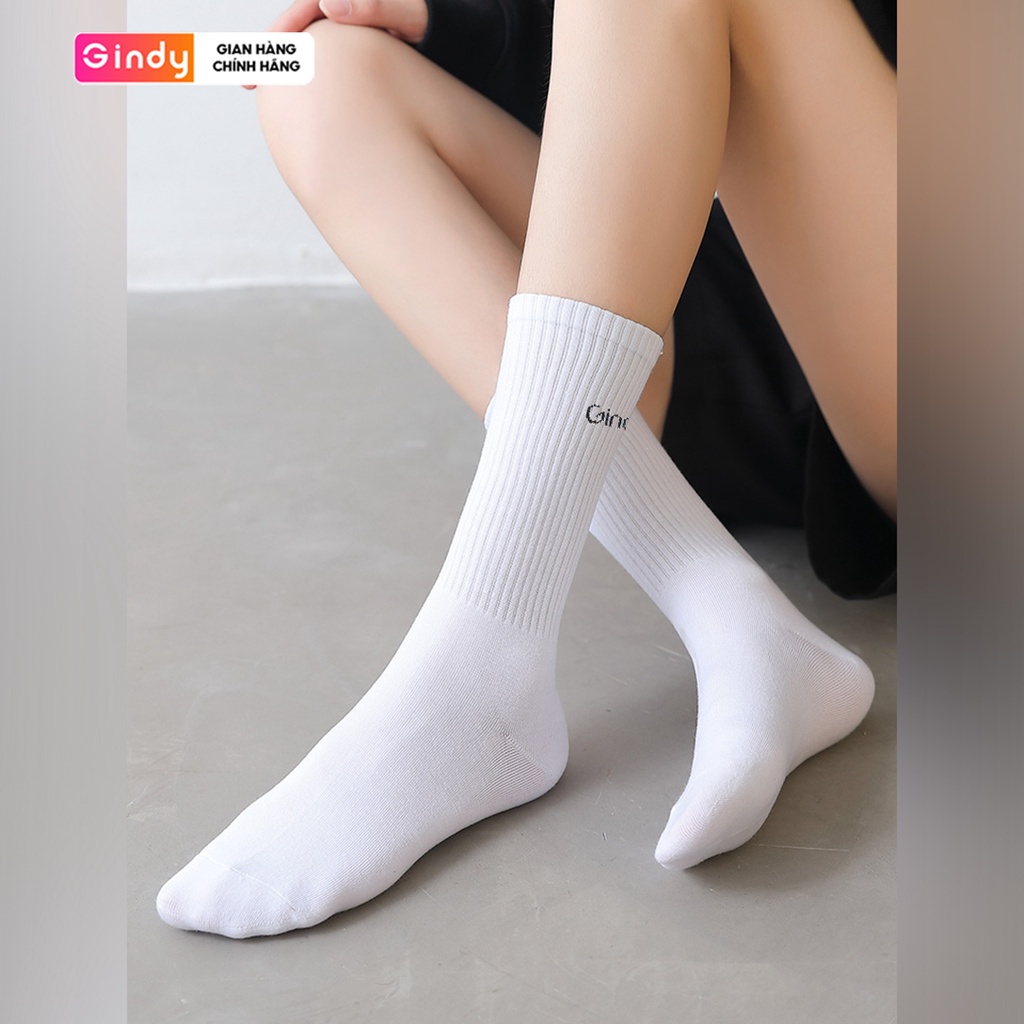 Tất cao cổ nam nữ cotton thoáng khí unisex GINDY thấm hút mồ hôi phong cách thể thao cá tính năng động T006