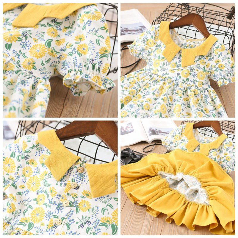 [NHẬP KIDTET hoàn 15% xu đơn 150k] Đầm ngắn tay in hoa dễ thương cho bé gái