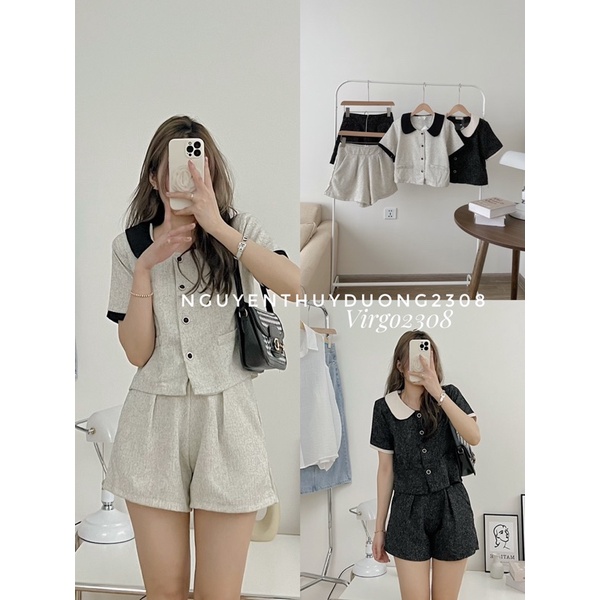 [NEW]SET DẠ TIÊU CỔ SEN PHỐI MÀU TIỂU THƯ 0708