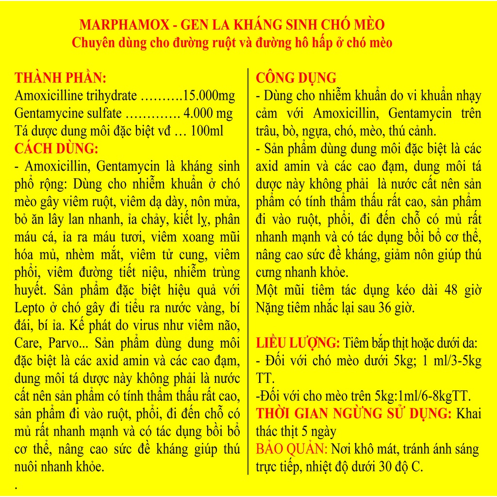 1 lọ MARPHAMOX - GEN LA 5ml Chuyên dùng cho chó mèo