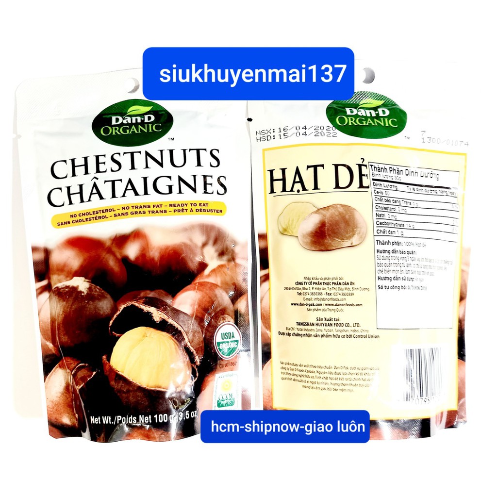 hạt dẻ Dan_D organic chesnuts hấp 100 gr gói