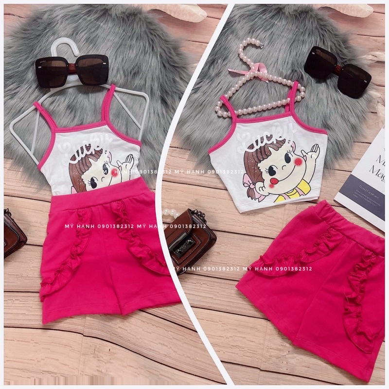 SET ÁO HAI DÂY CROPTOP HOẠT HÌNH+ QUẦN SHORT CHO BÉ