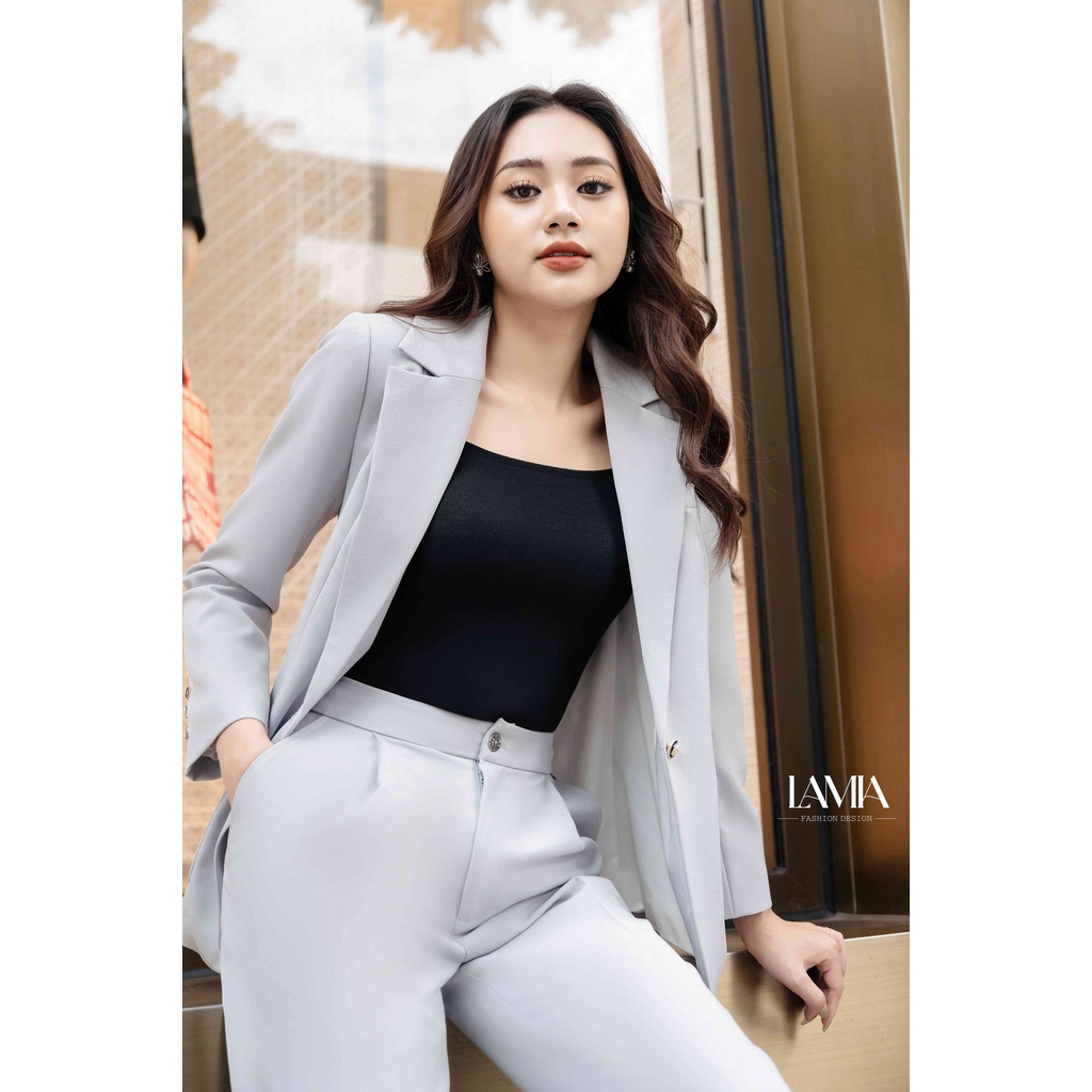 SET VEST NỮ TAY DÀI DÁNG XUÔNG PHỐI QUẦN BAGGY XANH NGỌC LAMIA DESIGN LE111 | BigBuy360 - bigbuy360.vn