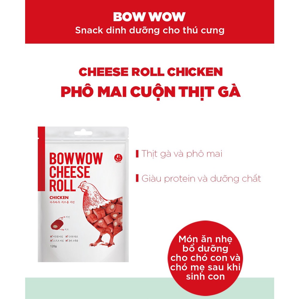 Snack Phô mai cuộn thịt gà Bowwow gói 120gr