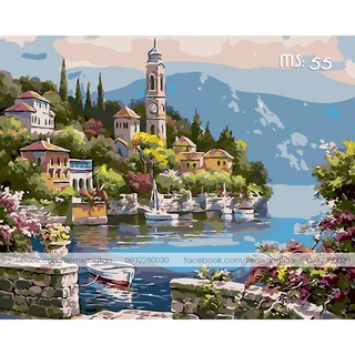 Tranh vẽ thành phố ven biển 55 có khung