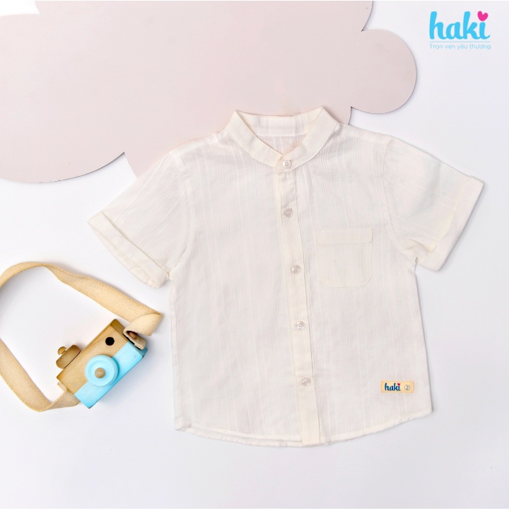 Áo sơ mi bé trai cổ tàu chất vải Thô 100% cotton thoáng mát Haki HK520