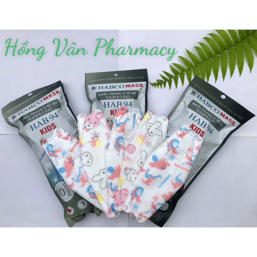 Set 10 chiếc khẩu trang 4 lớp KF94 HABCO Mask trẻ em kháng khuẩn, lọc bụi cao cấp 10KT TE