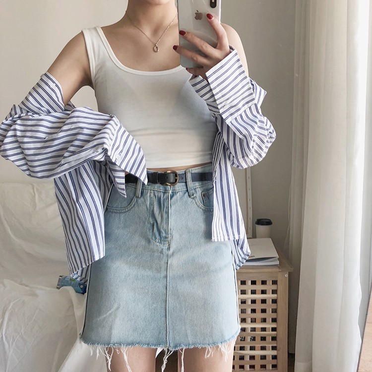 Áo Croptop Sát Nách Cổ Chữ U Màu Trơn Thời Trang