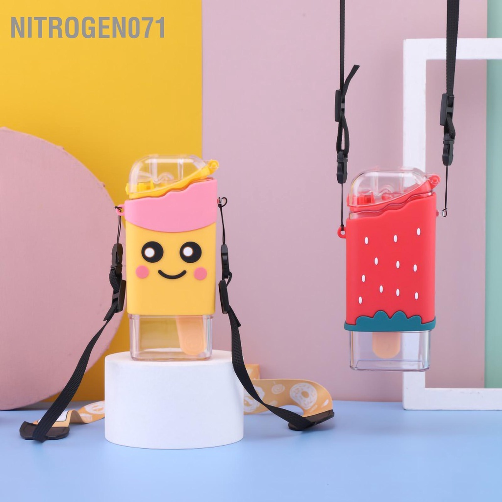Bình Nước Nhựa Dung Tích Lớn Thiết Kế Hoạt Hình Dễ Thương Kèm Ống Hút Tiện Dụng Cho Học Sinh
