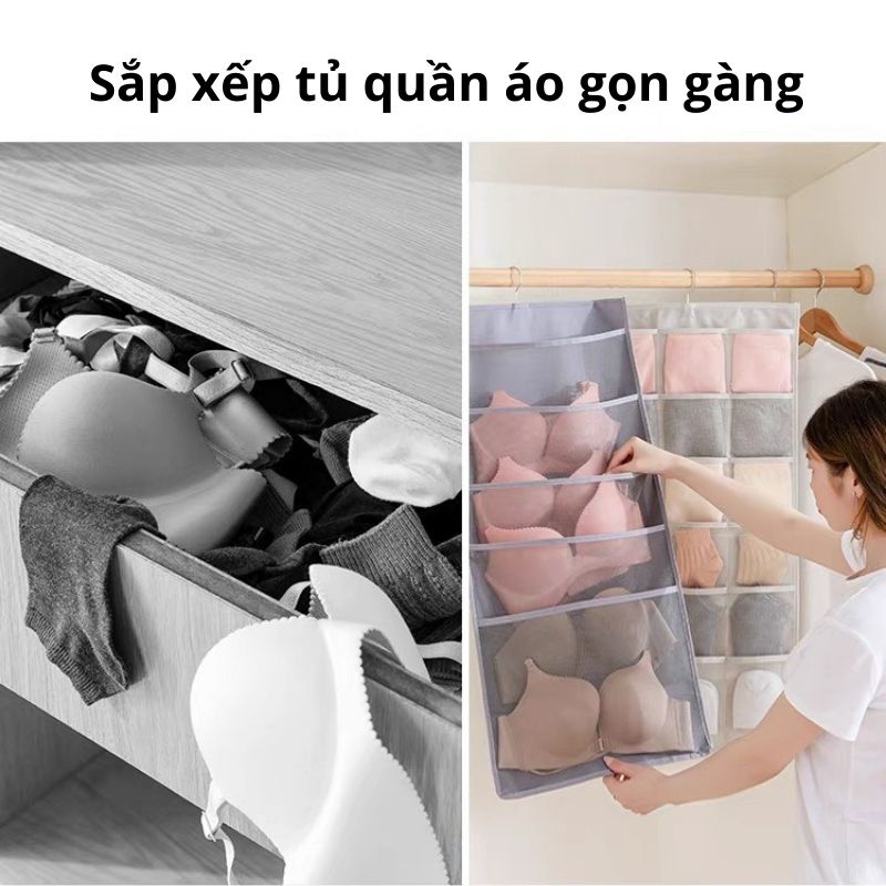 Túi vải đựng đồ lót 2 mặt sắp xếp tủ quần áo tiện lợi