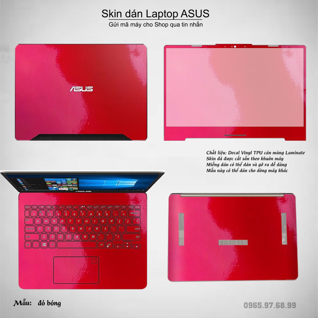 Skin dán Laptop Asus in màu đỏ bóng (inbox mã máy cho Shop)