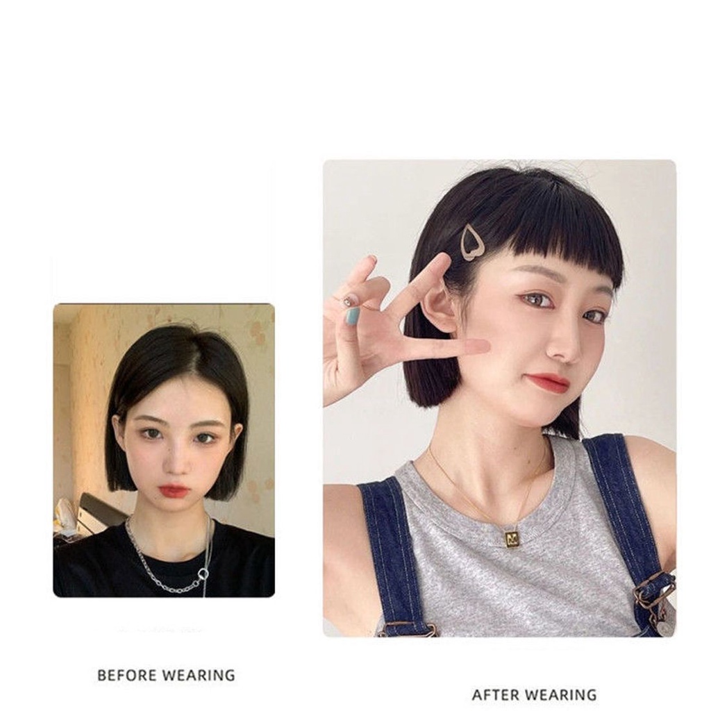 Tóc mái giả ngắn màu đen bằng sợi tổng hợp cách nhiệt thiết kế dễ thương thời trang cho nữ