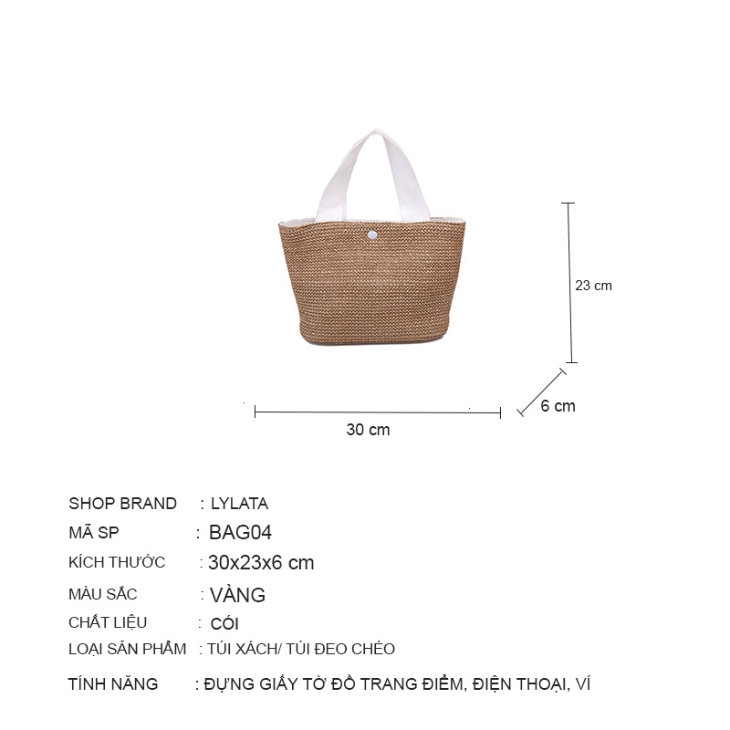 Túi tote cói, Túi đựng đồ tiện ích thời trang phong cách vintage BAG04