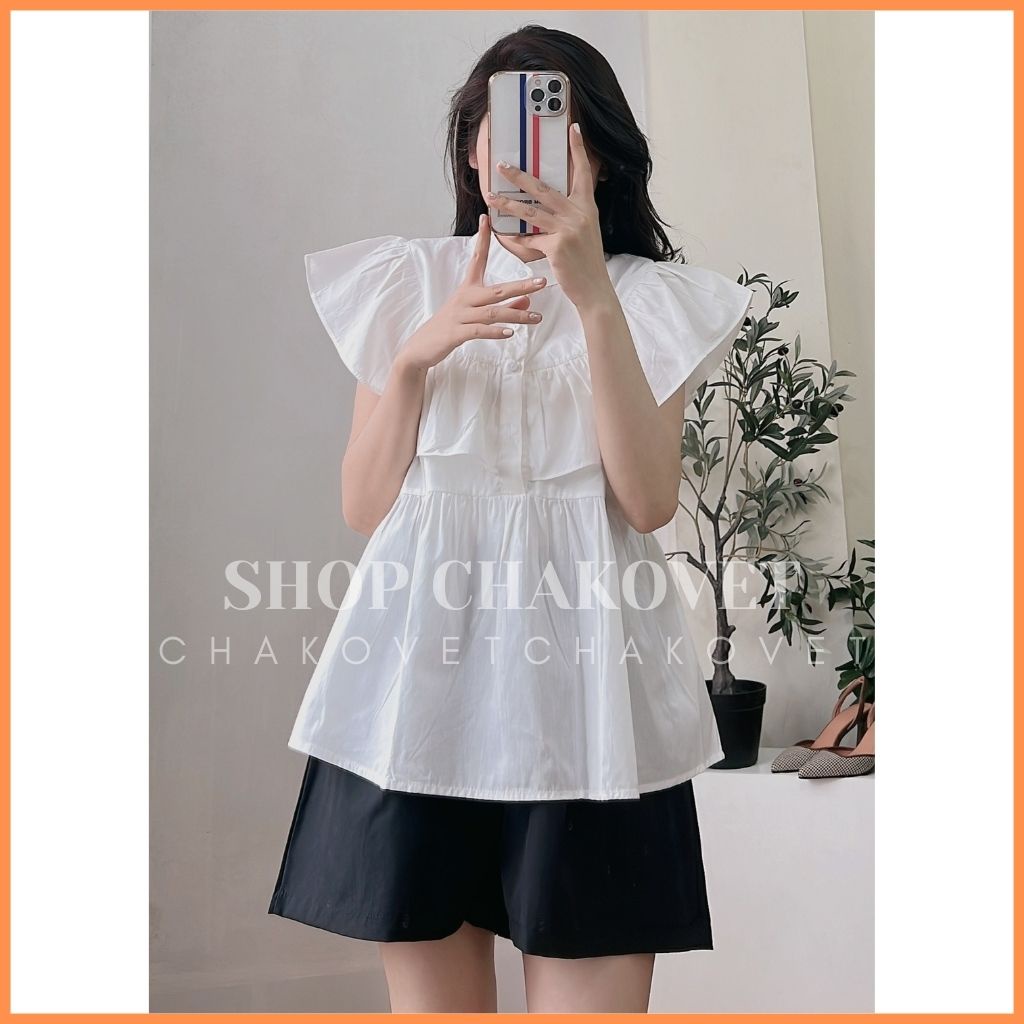 Set đồ nữ sơ mi quần đùi S8234 set babydoll nữ kèm quần, kiểu áo cổ tàu cánh tiên bánh bèo sang chảnh freesize -CHAKOVET