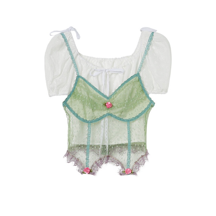 Bộ Quần Áo Ngắn Phối Ren Màu Tương Phản Dễ Phối Đồ Thời Trang Mùa Hè