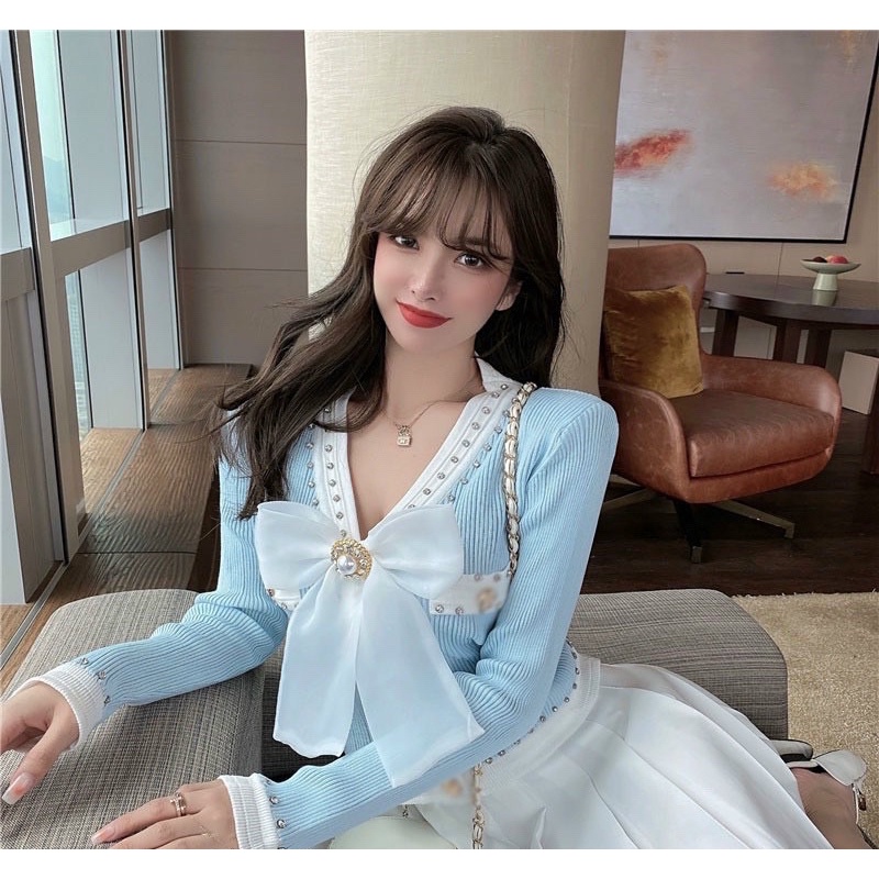 Áo len nơ cài cao cấp