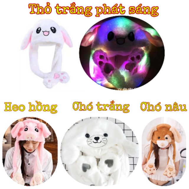 (Có sẵn) Mũ tai thỏ chuyển động, Stitch, Chó nâu, Hamster, Kỳ lân, Heo hồng..(Ảnh thật + Clip 16 mẫu)