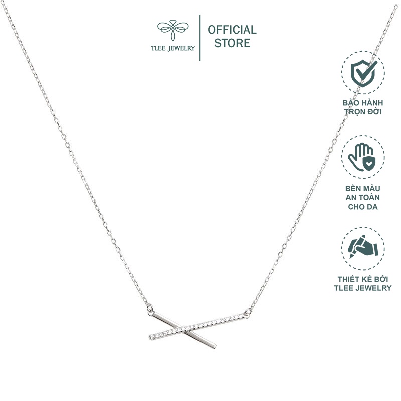 Dây chuyền bạc nữ TLEE thanh bạc chéo nạm đá lấp lánh TleeJewelry D0122