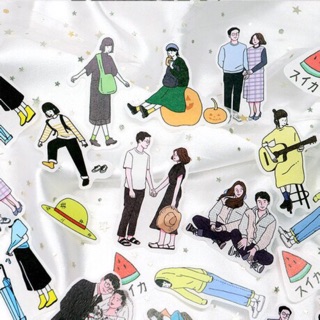 Sticker chàng trai cô gái Hàn Quốc cho planner nhật ký