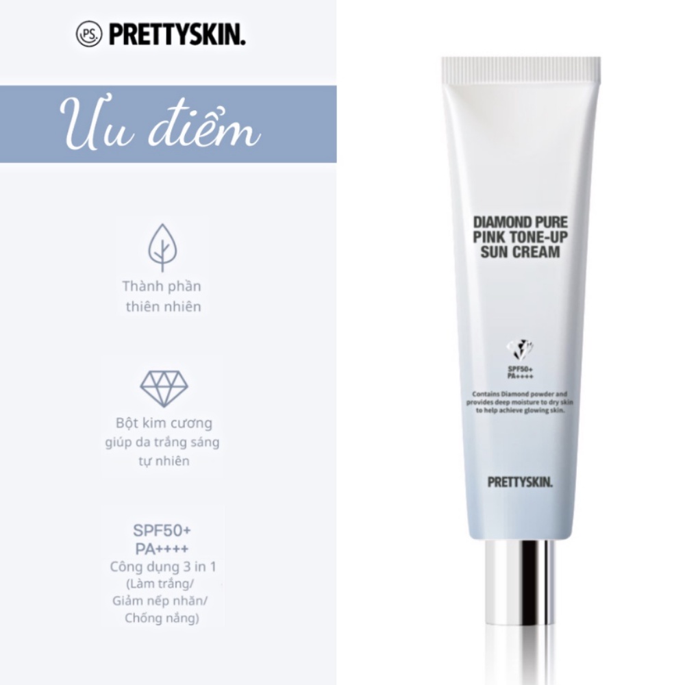 Bộ Chăm sóc da 3 sản phẩm Diamond PRETTYSKIN gồm kem dưỡng trắng da, toner, kem chống nắng TREEHOUSE SHOP