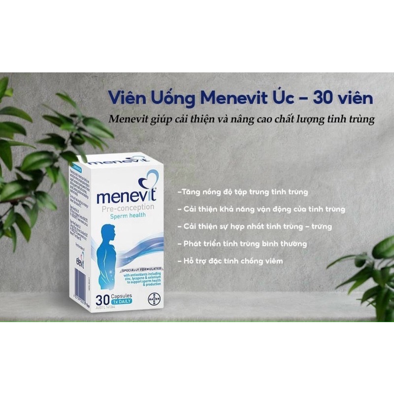 {Date 2025} Viên Uống Menevit Nâng Cao Chất Lượng Tinh Trùng Úc 30 viên &amp; 90 viên phục hồi sức khoẻ nam giới